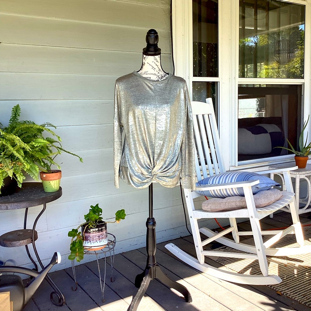 Silver Metallic Long Sleeve Top